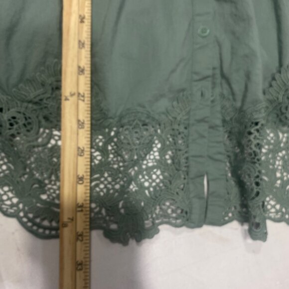 Alessa W. Collection Tunic Top Womens Size 22 Green Crochet Trim 3/4 Sleeves Boh - Picture 10 of 11